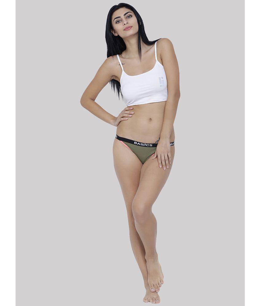 New Men BASIICS By La Intimo - Olive BCPBR09 Cotton Lycra Solid Womens Bikini ( Pack of 1 ) - No