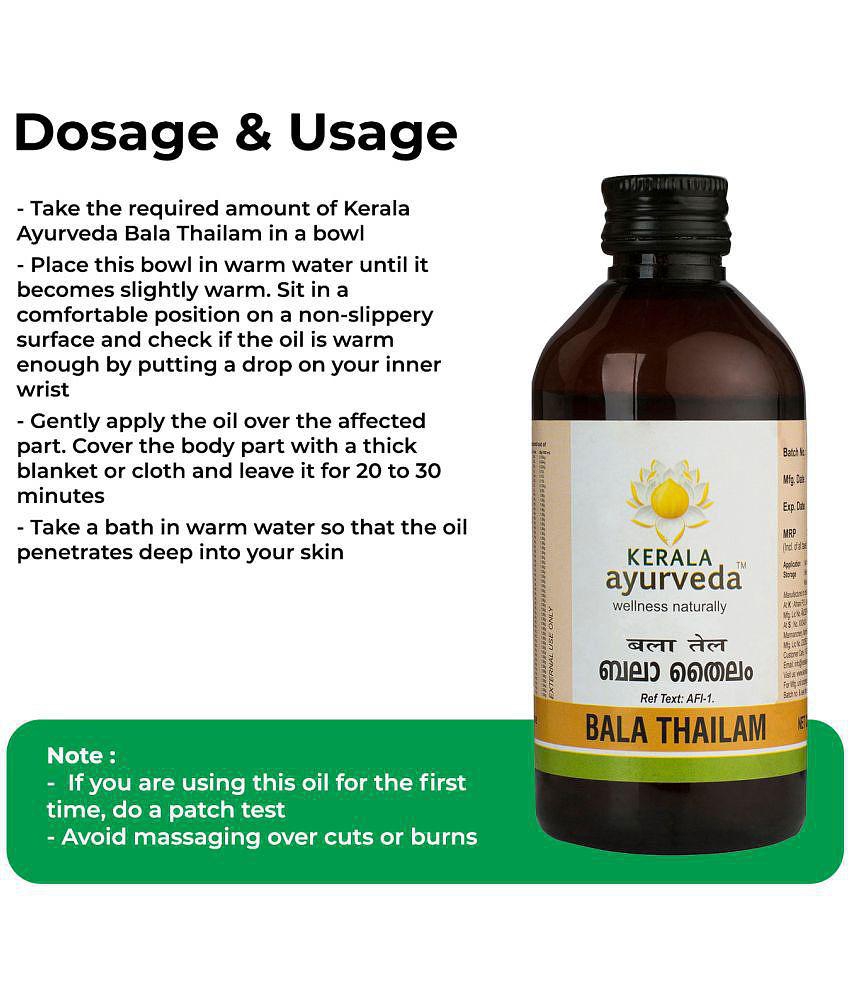 Kerala Ayurveda Bala Thailam 200ml, Muscle and Bone Strengthening Abhyanga Oil, Age Related Joint Issues, For Healthy Joints & Muscles