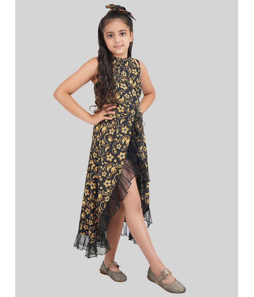 Elegant Men Being Naughty - Black Polyester Girls Asymmetric Dress ( Pack of 1 ) - None 2025 at 