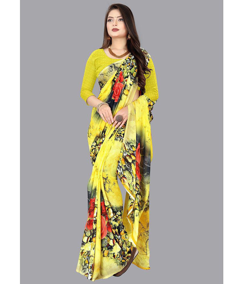 Anand Sarees - Yellow Georgette Saree With Blouse Piece ( Pack of 1 ) - Yellow