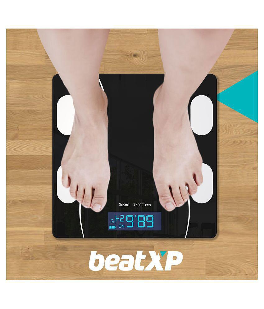 beatXP Black Art Weight Machine | Weighing Scale For Human Body Weight Measurement With Heavy Thick Tempered Glass & LCD Display Weighing Machine