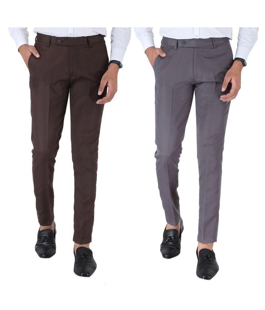 SREY - Coffee Polycotton Slim - Fit Men's Chinos ( Pack of 2 ) - None