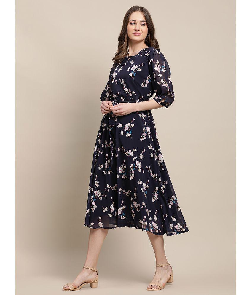 New Women Fabflee Navy Chiffon Gown - - None 2025 at ShopCircuit | ONDC