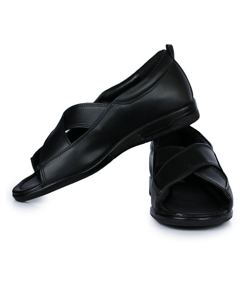 Top Men Liberty Black Faux Leather Floater Sandals - 10 2025 at ShopCircuit | ONDC