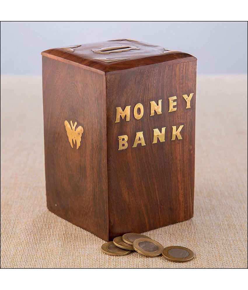 7 Star Traders - Wood Brown Piggy Bank ( Pack of 1 )