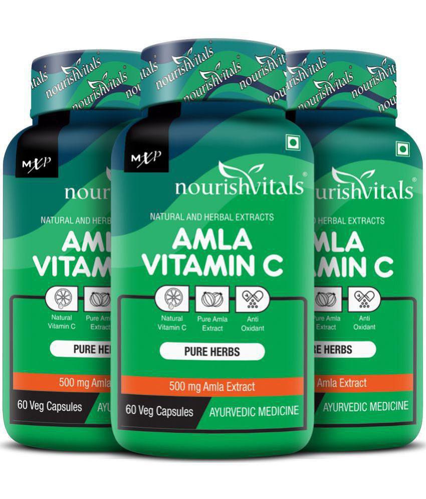 NourishVitals Amla Vitamin C with Tannins > 25% Pure Herbs, 500 mg Amla Extract 60 Veg Capsules (Pack Of 3)