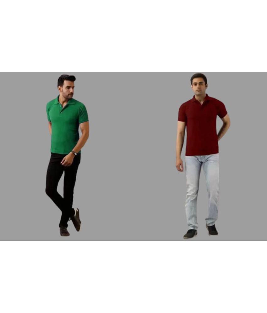 SKYRISE - Multicolor Cotton Blend Slim Fit Men's Polo T Shirt ( Pack of 2 ) - None