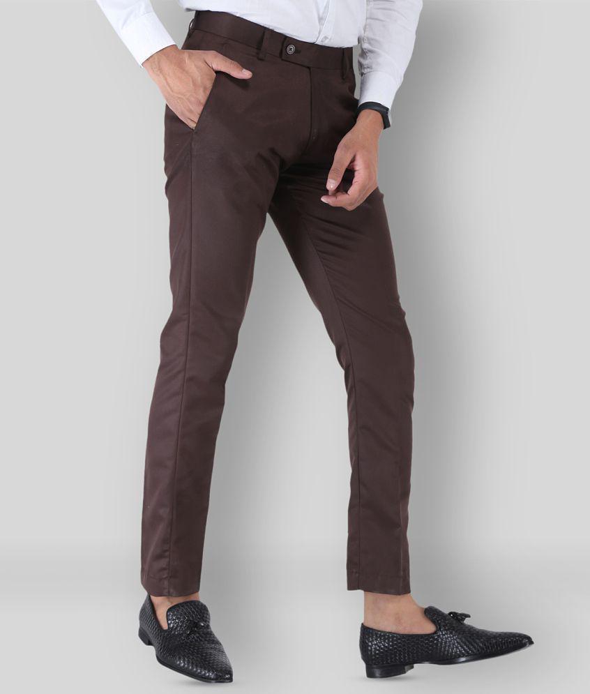 SREY - Coffee Polycotton Slim - Fit Men's Chinos ( Pack of 2 ) - None