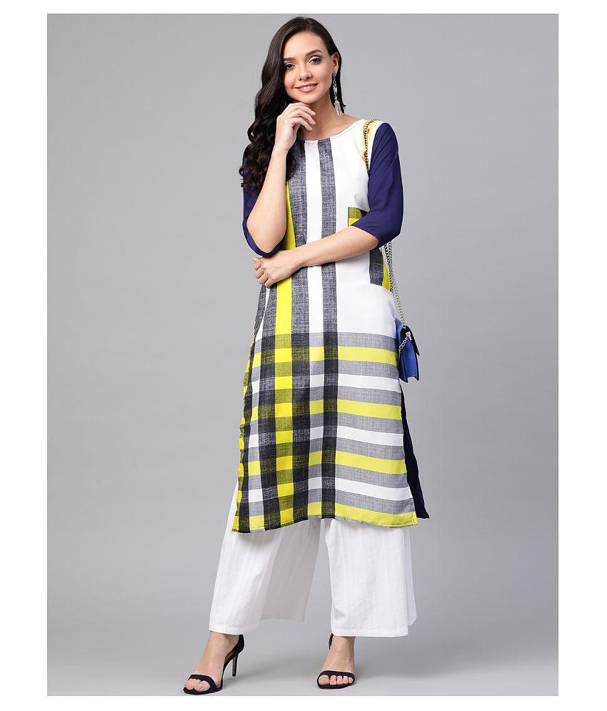 KSUT White Satin Straight Kurti - S