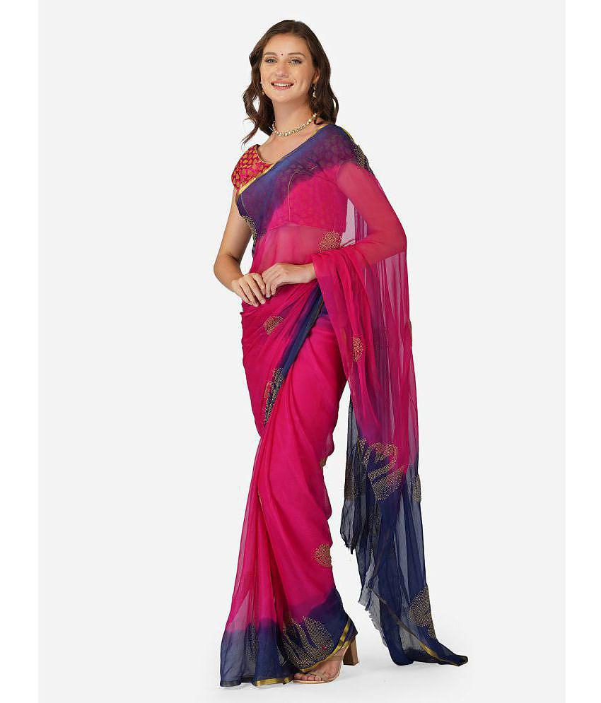 london arc - Pink Chiffon Saree With Blouse Piece ( Pack of 1 ) - Pink