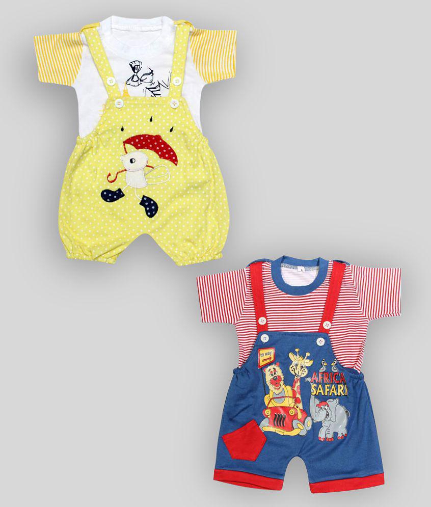 Chic Men babeezworld dungaree for Boys & Girls casual printed pure cotton-Pack of 2 (91019900011