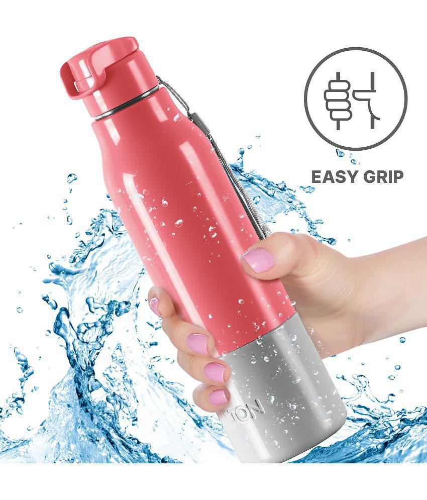 Milton Steel Sprint 900 Insulated Inner Stainless Steel Water Bottle, 630 ml, Pink | Hot or Cold | Easy Grip | Leak Proof | Kids School Bottle | Office | Gym | Hiking | Treking | Travel Bott