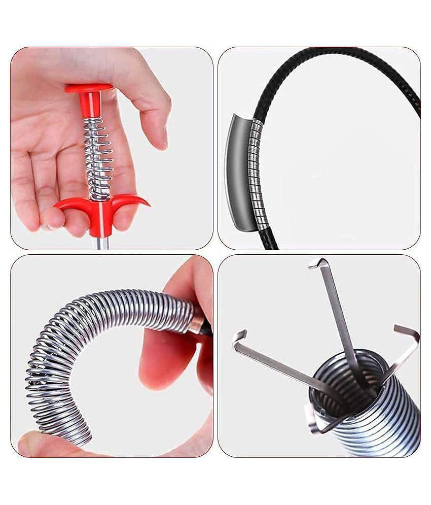 Kotak Sales 160CM Drain Pipe Cleaning Spring Stick Hair Catching Flexible Steel Wire Sewer Sink Tub Dredge Blockage Dust Remover Rod Kitchen Bathroom Drainage Pipe Clog Cleaner Remover Tool 