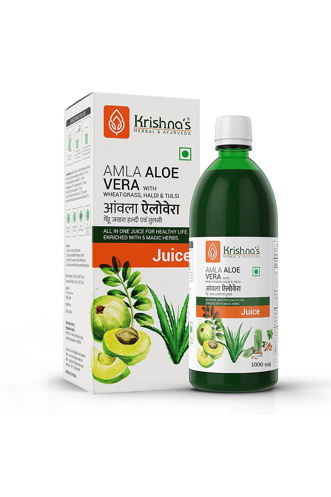 Krishna's Herbal & Ayurveda Amla Aloe vera Wheatgrass Haldi Tulsi Juice 1000ml