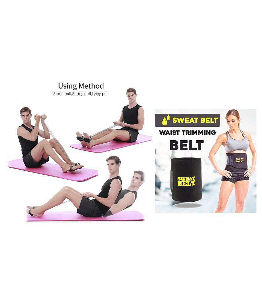 DynFIT combo of double spring tummy trimmer, waist trimmer, ab exerciser and sweat slim belt, body shaper, waist toner - Black