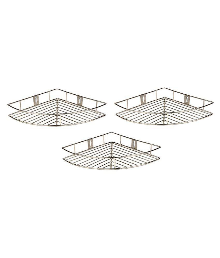 Gehwara Stainless Steel 30x30x15 CM Corner Shelf - Set Of 3 (Bathroom Cabinet/Toothbrush Holder/Toothpaste/Brush Stand/Bathroom Accessories/Set/Shelves/Rack/Washroom Accessories)