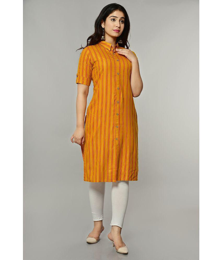 Glorious - Yellow Rayon Women's Front Slit Kurti ( Pack of 1 ) - None