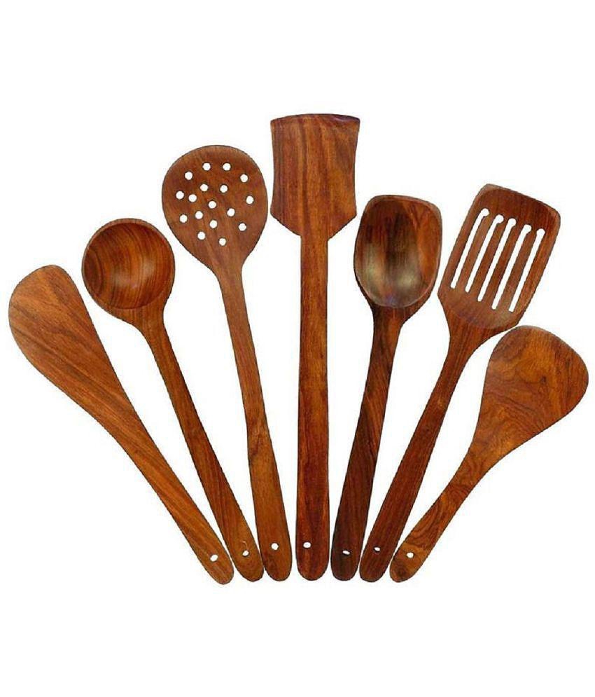 7 Star Traders - Brown Wood Offset Spatula ( Pack of 7 ) - Brown