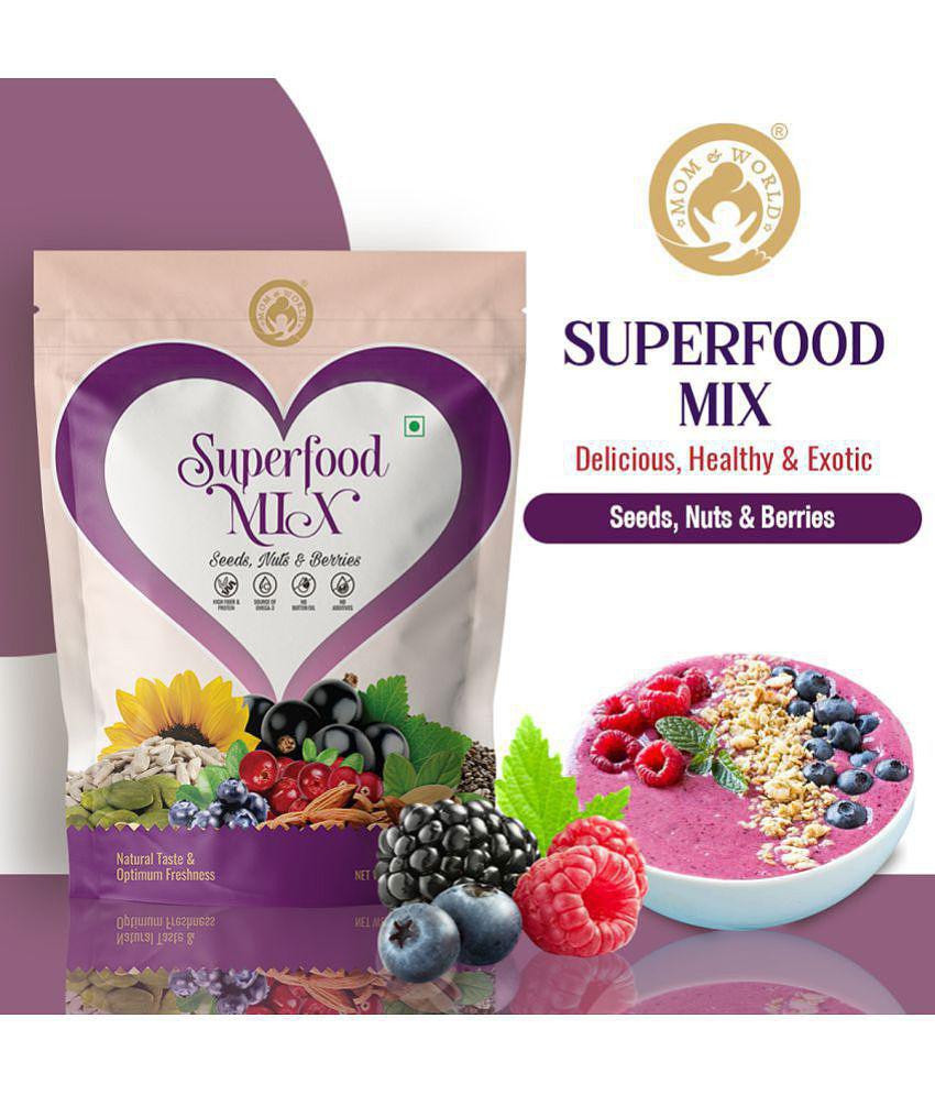 Mom & World Superfood Mix Seeds, Nuts & Berries, Natural Taste & Optimum Freshness, High Fiber & Protein, Omega- 3, No Butter Oil, 200 g (Pack of 2)