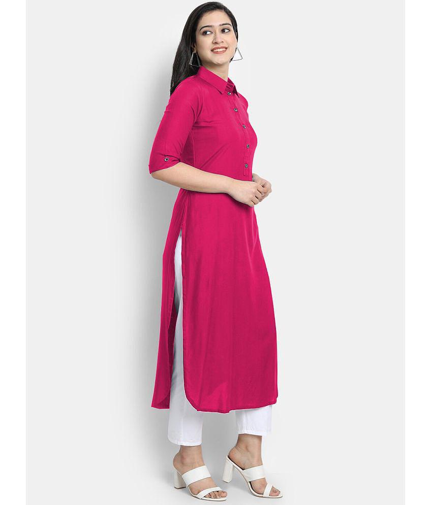 Buy Online Plo CARTSHOPY - Pink Rayon Women's Straight Kurti ( Pack of 1 ) - None