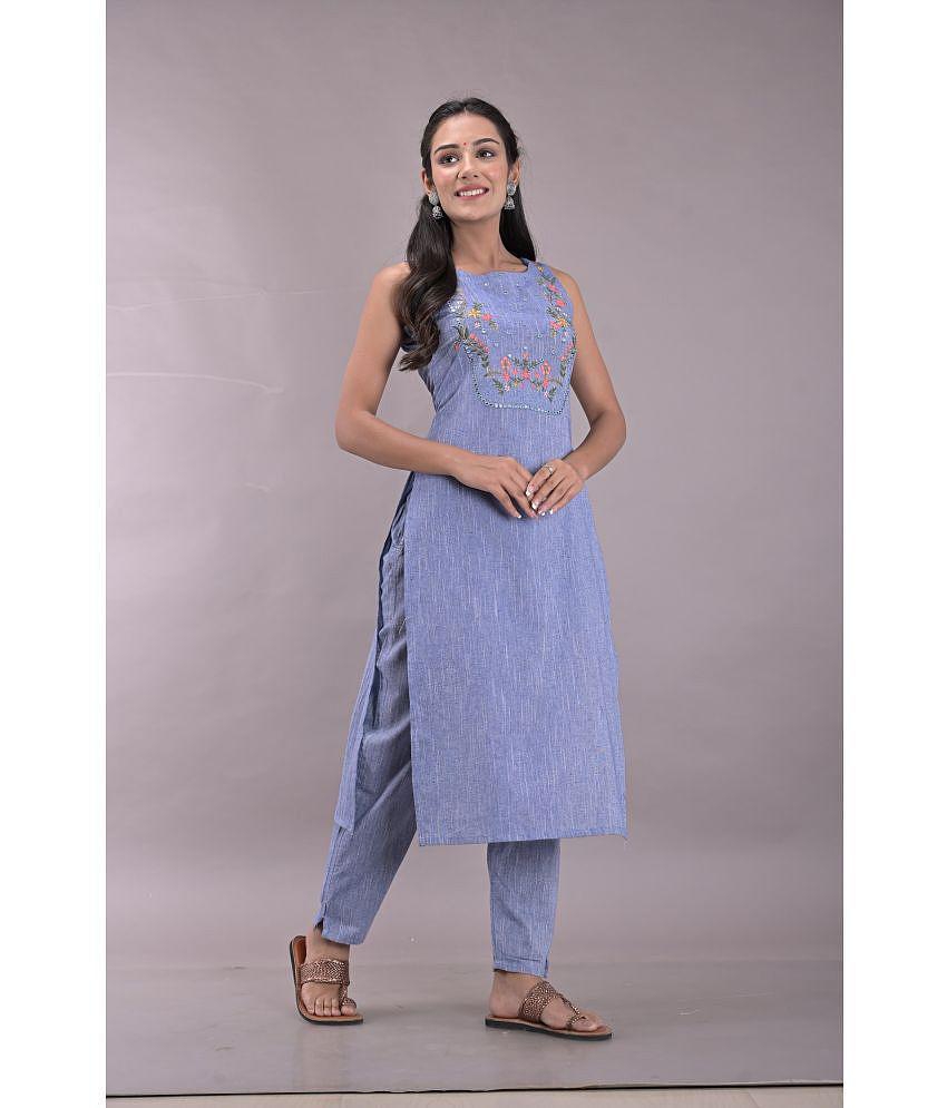 Maquien - Blue Straight Rayon Women's Stitched Salwar Suit ( Pack of 1 ) - None