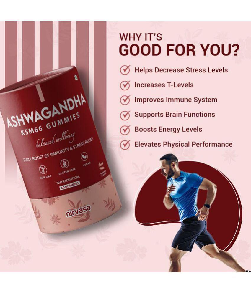 Nirvasa Ashwagandha KSM66 Gummies, for immunity, Vitality and Vigour, enriched with Vitamin D3 and Tamarind Flavour Sugar Free (1 x 60 Gummies) - 7-8 Years, Multicolor