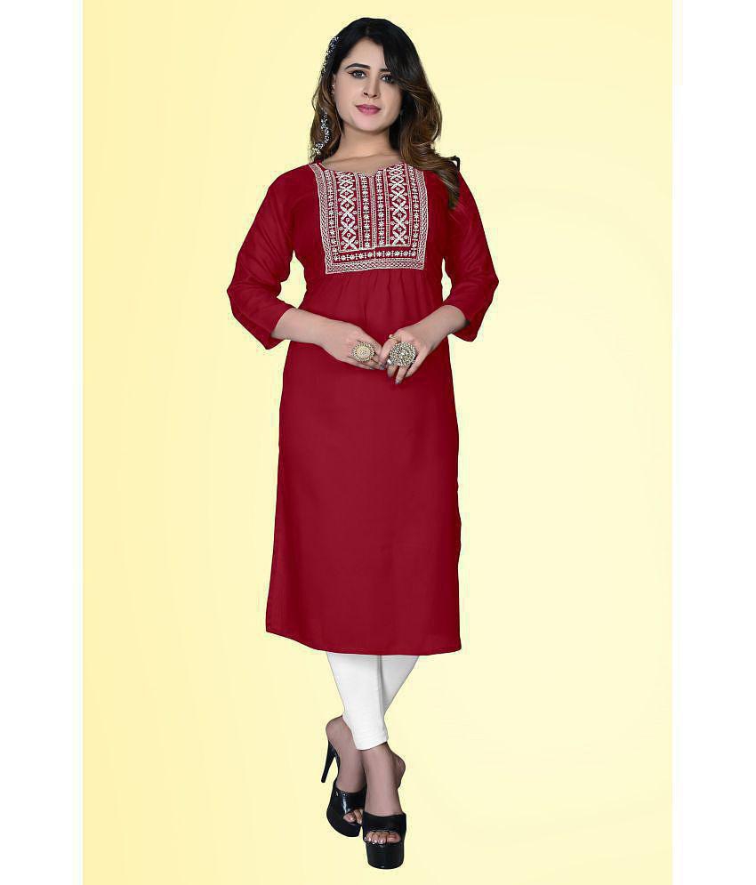 HAYA - Maroon Rayon Women's Straight Kurti ( Pack of 1 ) - 4XL