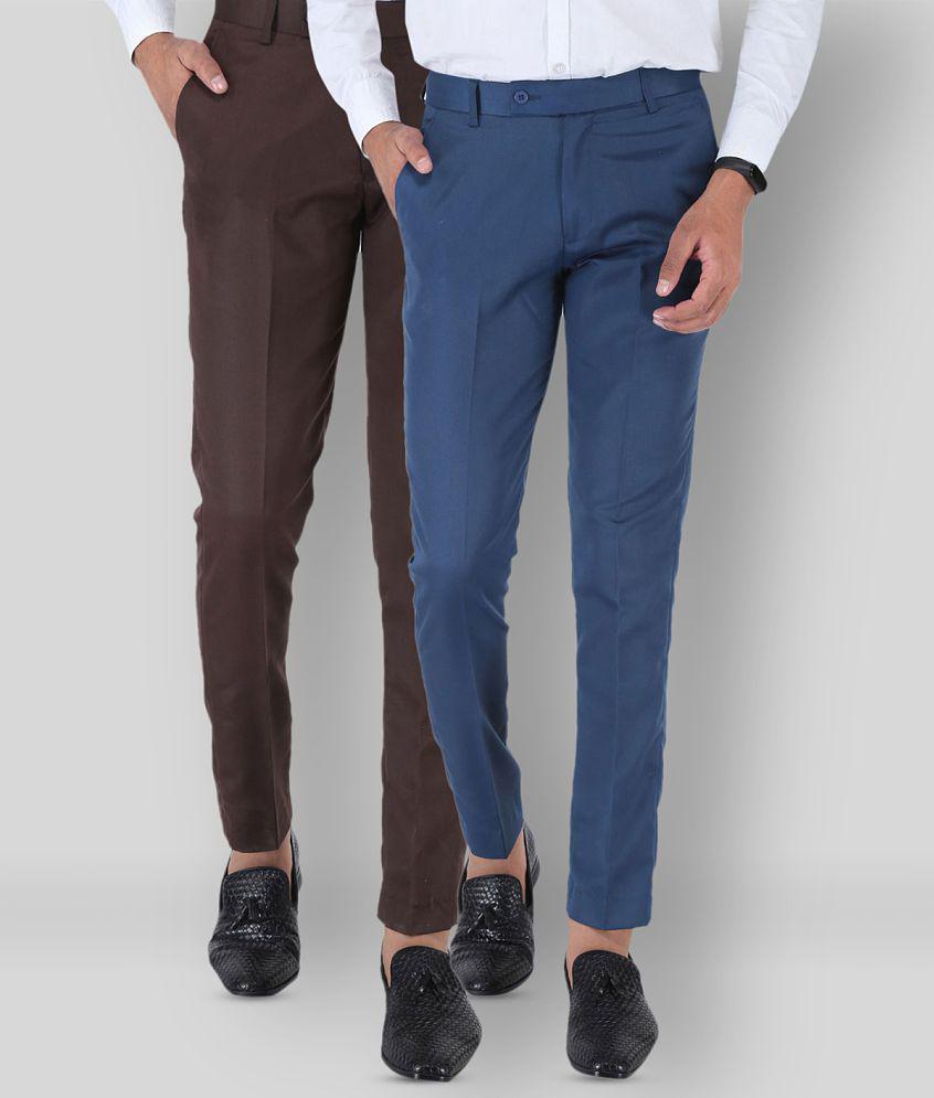 SREY - Coffee Polycotton Slim - Fit Men's Chinos ( Pack of 2 ) - None