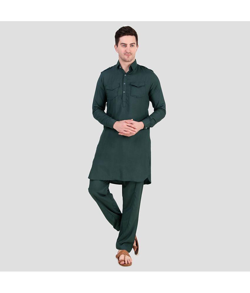 Preen Green Cotton Blend Regular Fit Mens Pathani Suit ( Pack of 1 ) - None