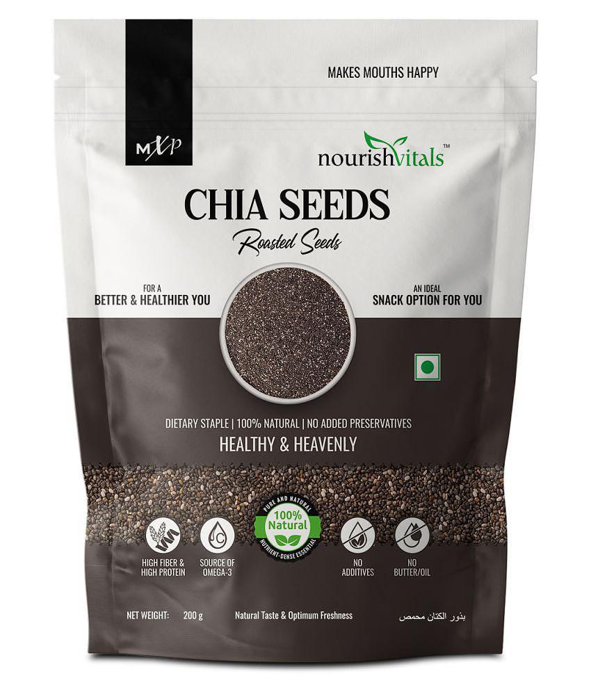 Nourishvitals Chia Roasted Seeds, 200g - 100% Natural & No Added Preservatives, High Fiber, High Protein, Source of Omega 3