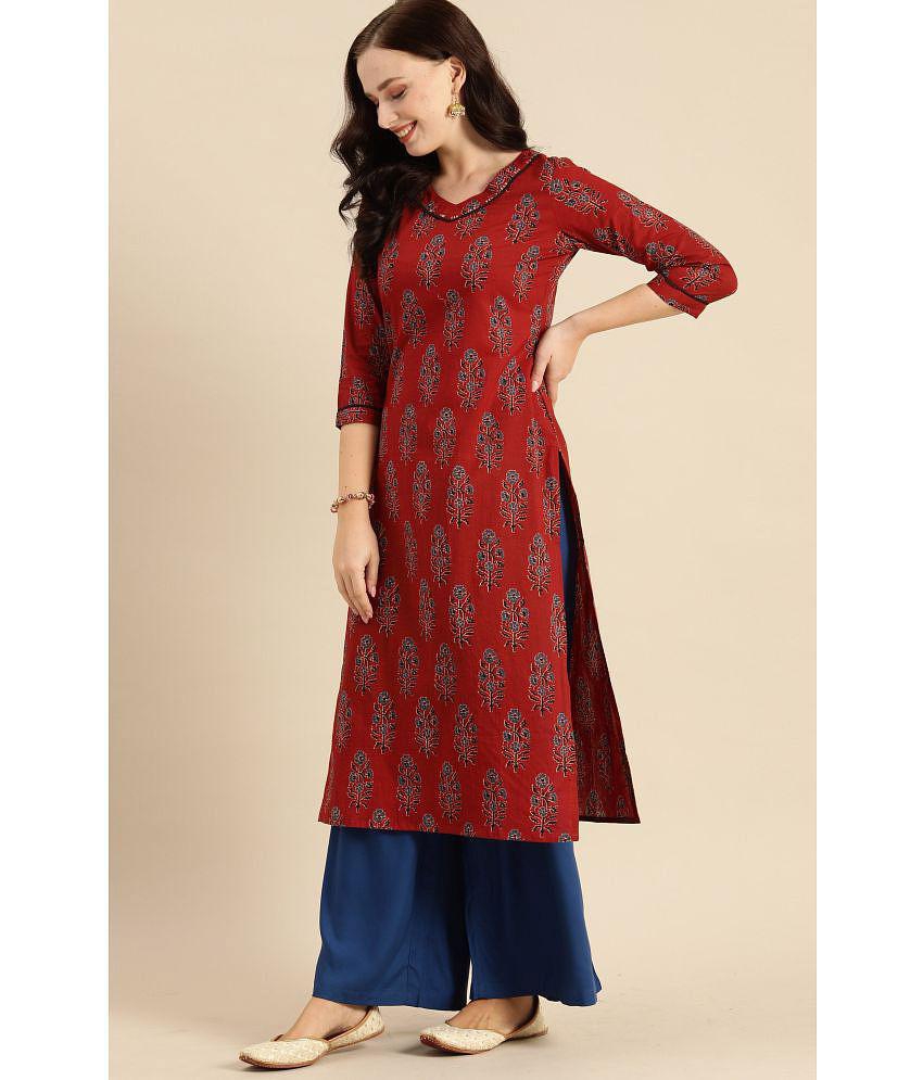 Rajnandini - Maroon 100% Cotton Women's Straight Kurti ( Pack of 1 ) - None