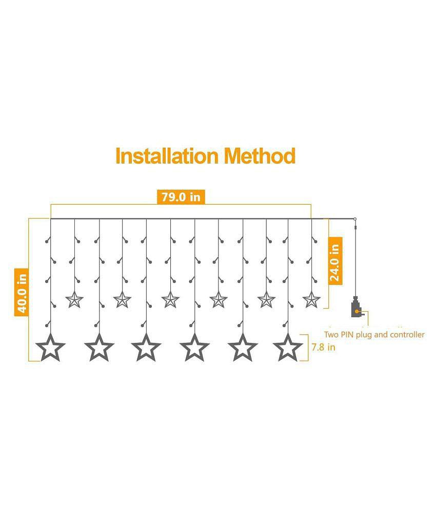 MIRADH 12 Stars 138 LED, 8 Modes Curtain String Lights - Yellow