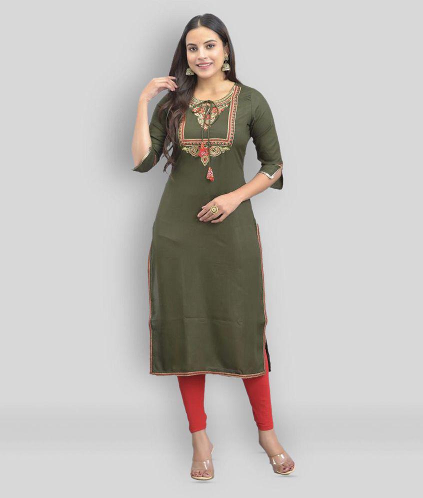 Maquien - Green Rayon Womens Straight Kurti ( Pack of 1 ) - None