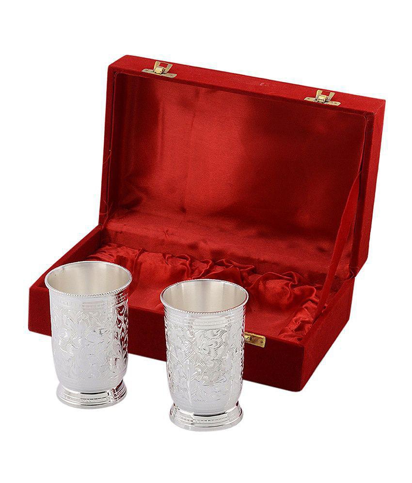 Rangsthali Fabulous Silver Plated Brass Glass Set (2 Pcs)