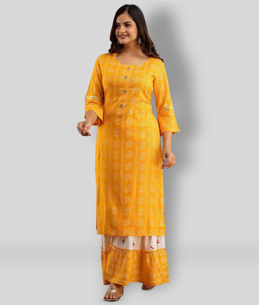 Lee Moda - Yellow Straight Rayon Women's Stitched Salwar Suit ( Pack of 1 ) - Red