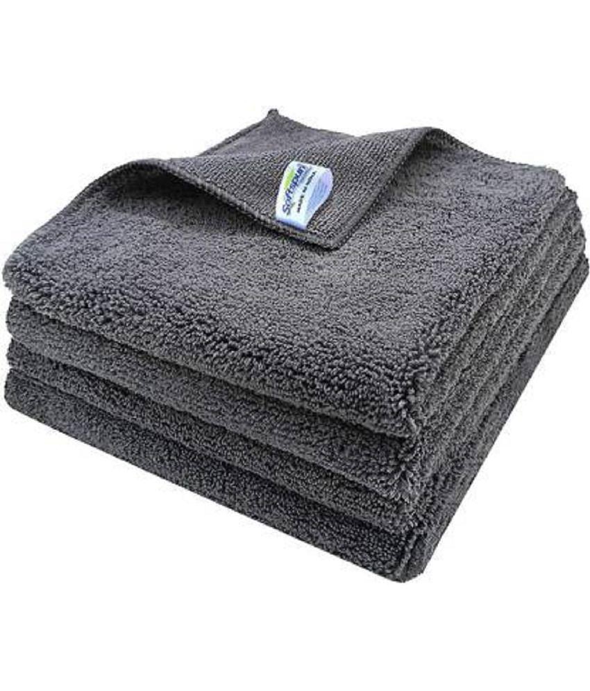 SOFTSPUN Microfiber High Loop Cleaning Cloths, 40x40 cms 4 pcs Towel Set 380 GSM (Grey). Thick Lint & Streak-Free Multipurpose Cloths.