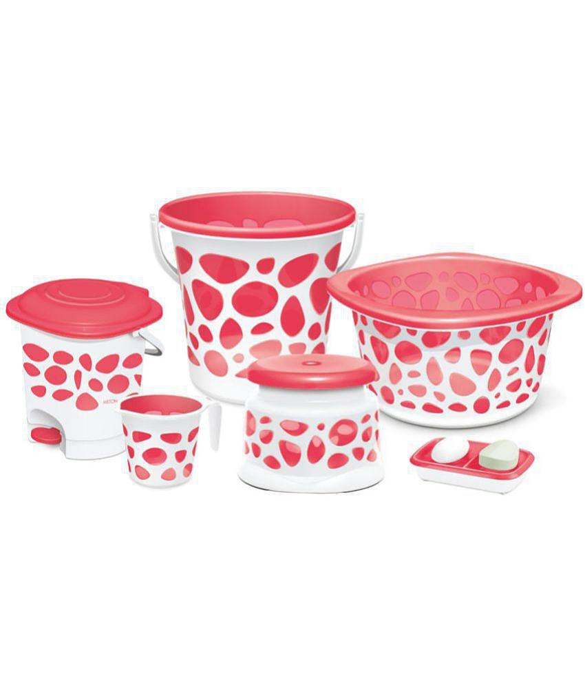 Milton Duplex Spa 6 Round Printed Bathroom Set, Set of 6, Pink