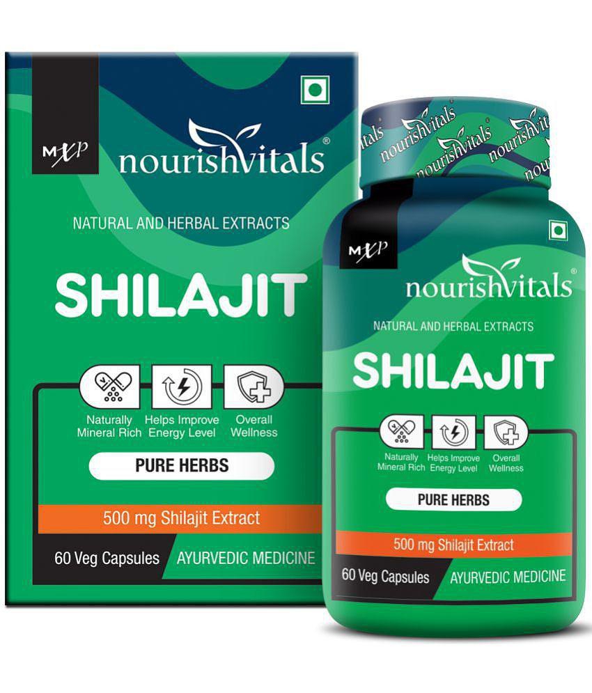 NourishVitals Premium Shilajit 50% Fulvic Acid High Strength 500 mg Extract, Naturally Mineral Rich, 60 Veg Capsules