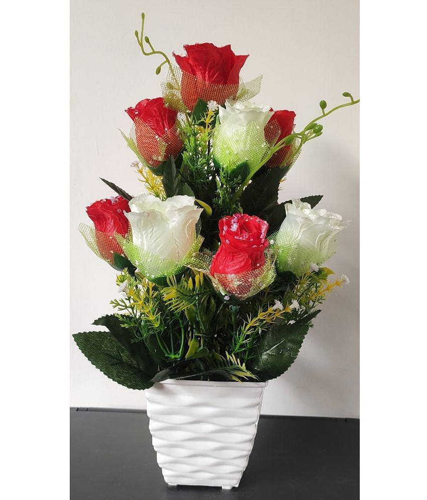 BAARIG - Red Rose Artificial Flowers with Basket ( Pack of 1 )