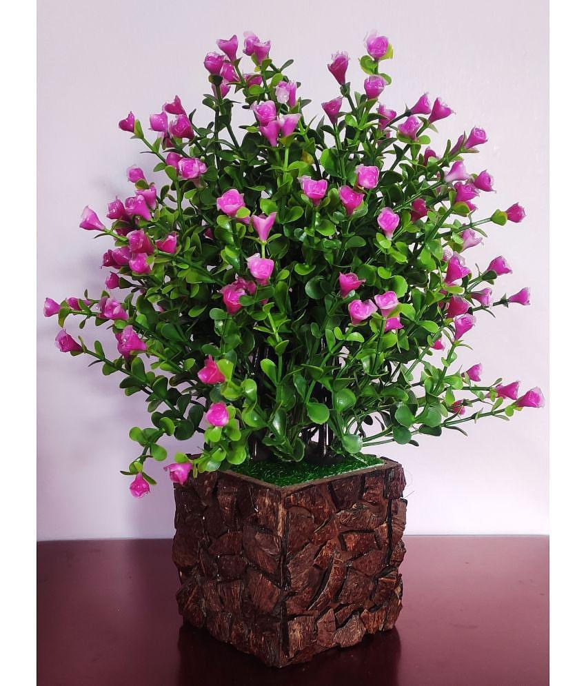 BAARIG - Purple Rose Artificial Flowers With Pot ( Pack of 1 )