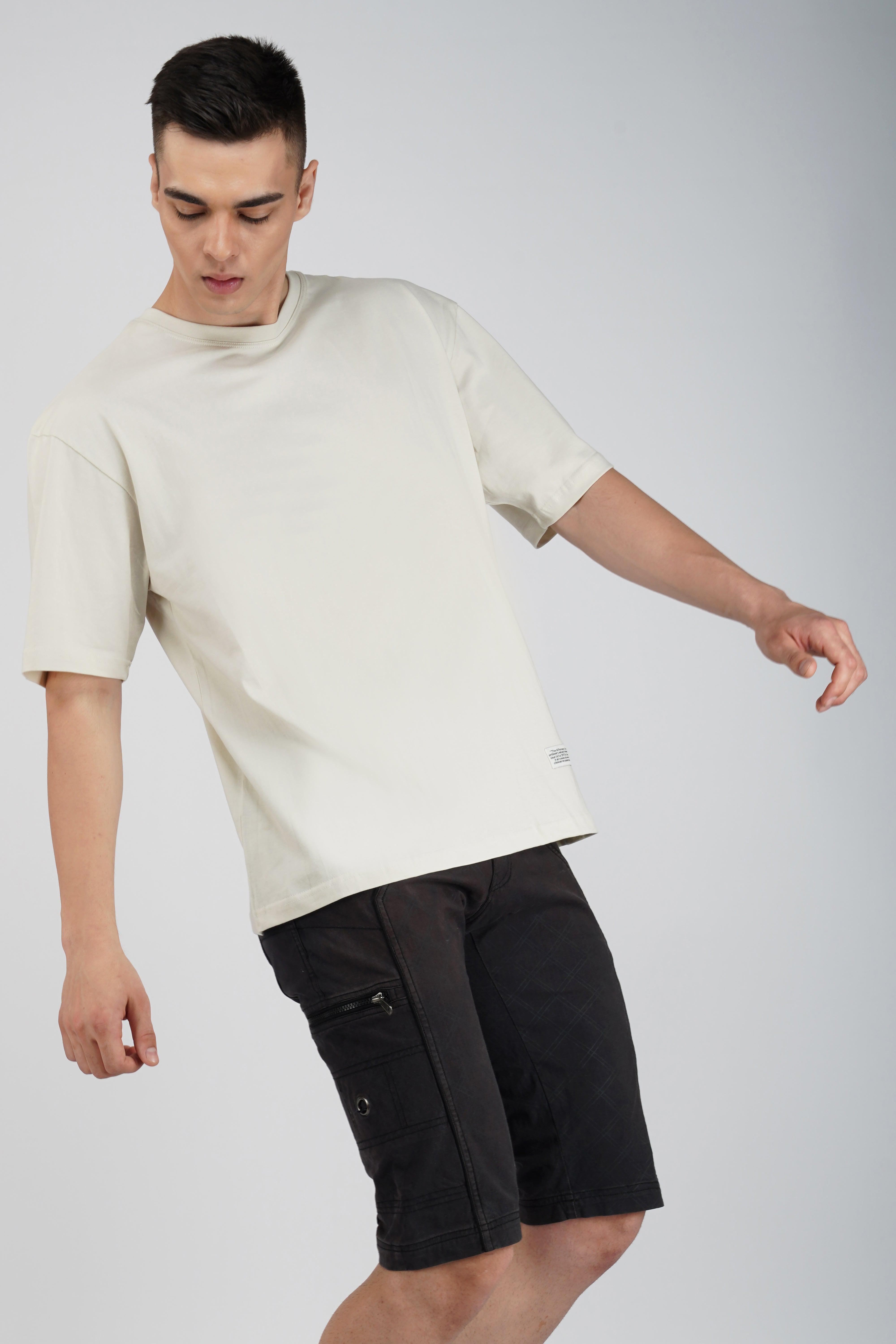 OFF WHITE SOLID OVERSIZED T-SHIRT-S