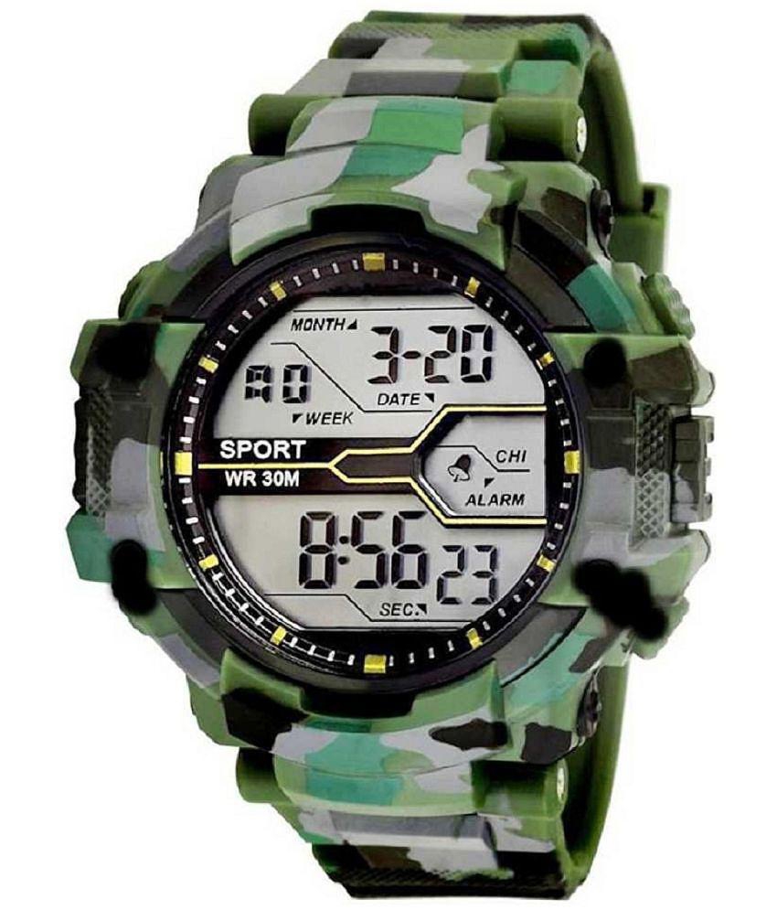 Hala Green PU Digital Mens Watch