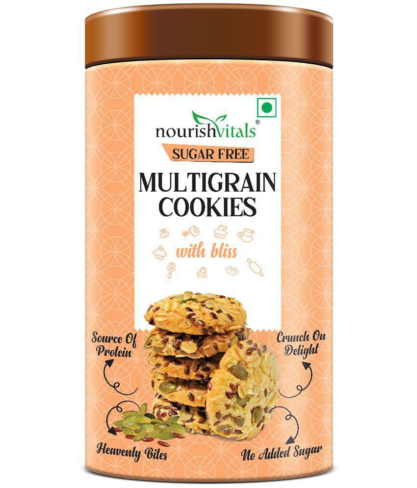 NourishVitals Sugar Free Multigrain Cookies, No Added Sugar, Heavenly Bites, Source of Protein, Crunchy Delights, Genius Snack, 120g