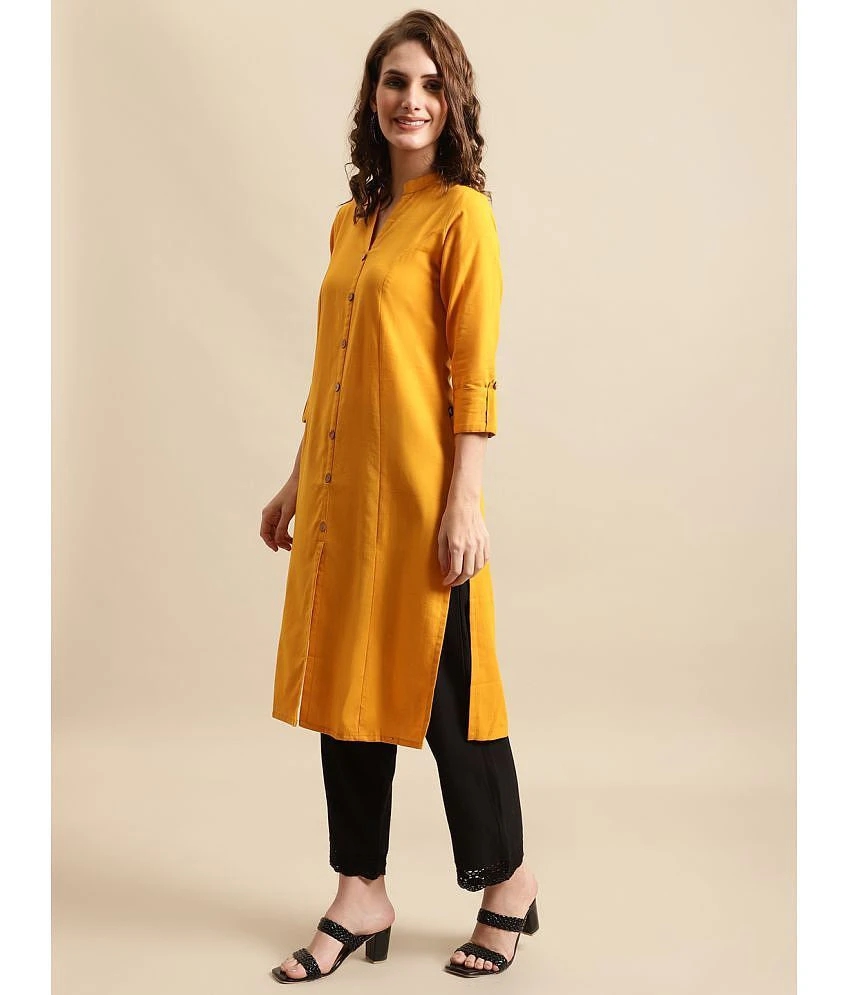 Best Women Pistaa - Yellow Cotton Womens Front Slit Kurti ( Pack of 1 ) - None 2025 at ShopCircu