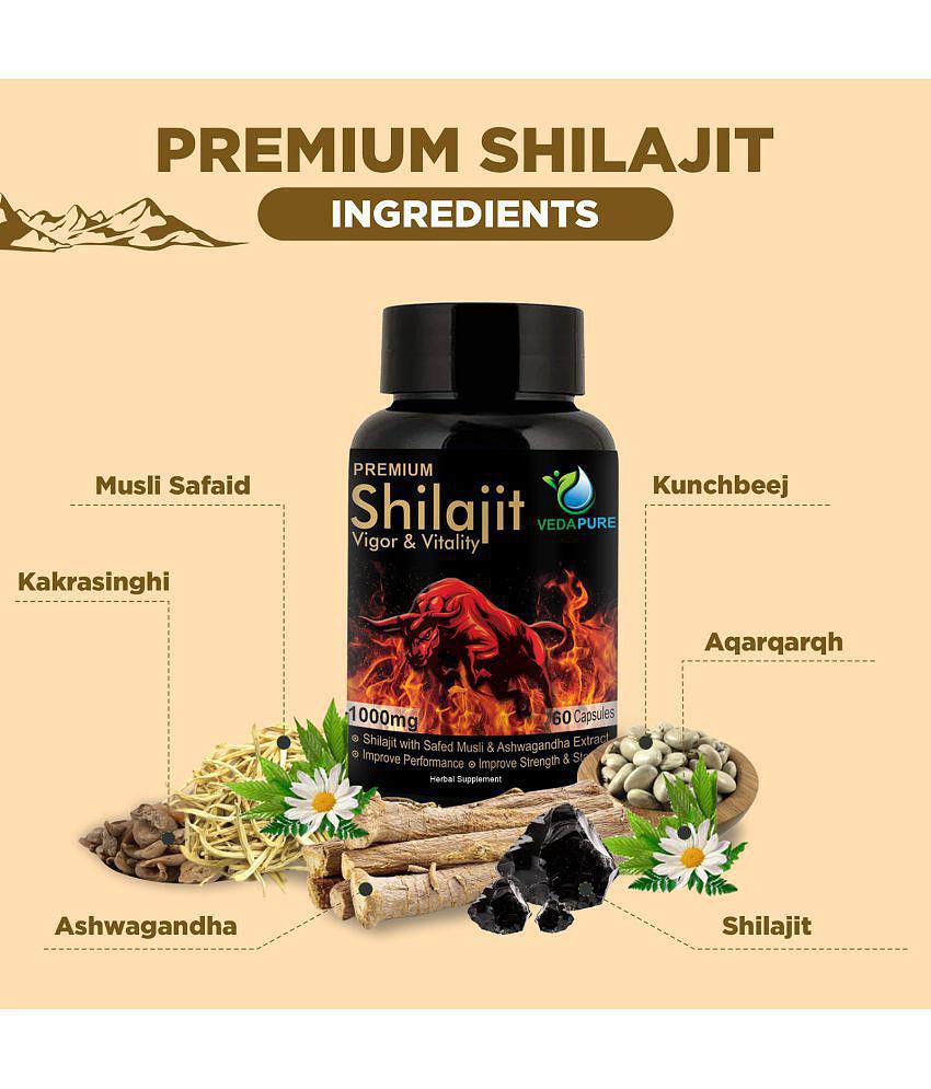 Vedapure Premium Shilajit for Stamina, Power -Men & Women - 60 Cap