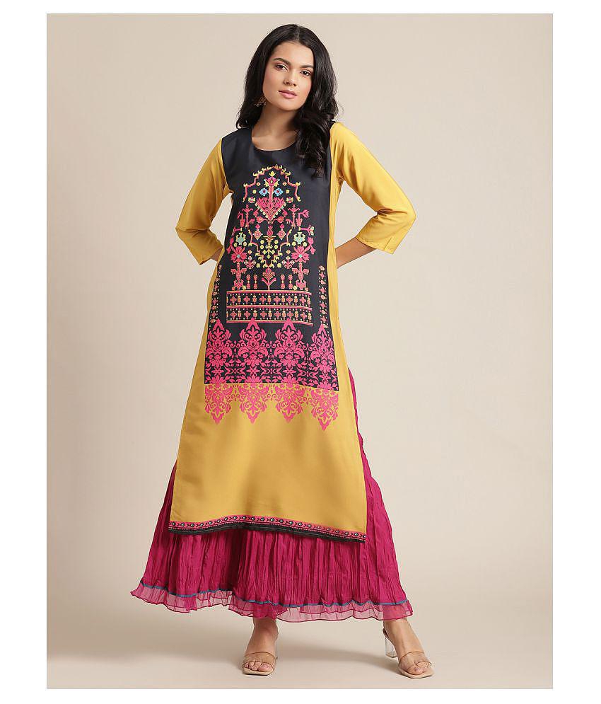 KSUT Yellow Viscose Straight Kurti - Single - S