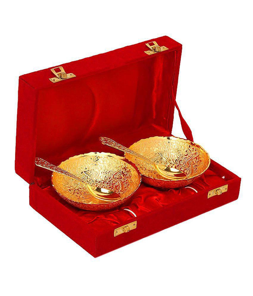 Rangsthali Peacock Designer Gold Plated Brass Bowl Set (4 Pcs)