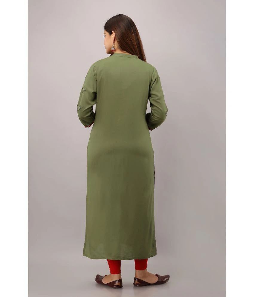 Buy Online Plo Preksha - Olive Rayon Womens Front Slit Kurti ( Pack of 1 ) - None