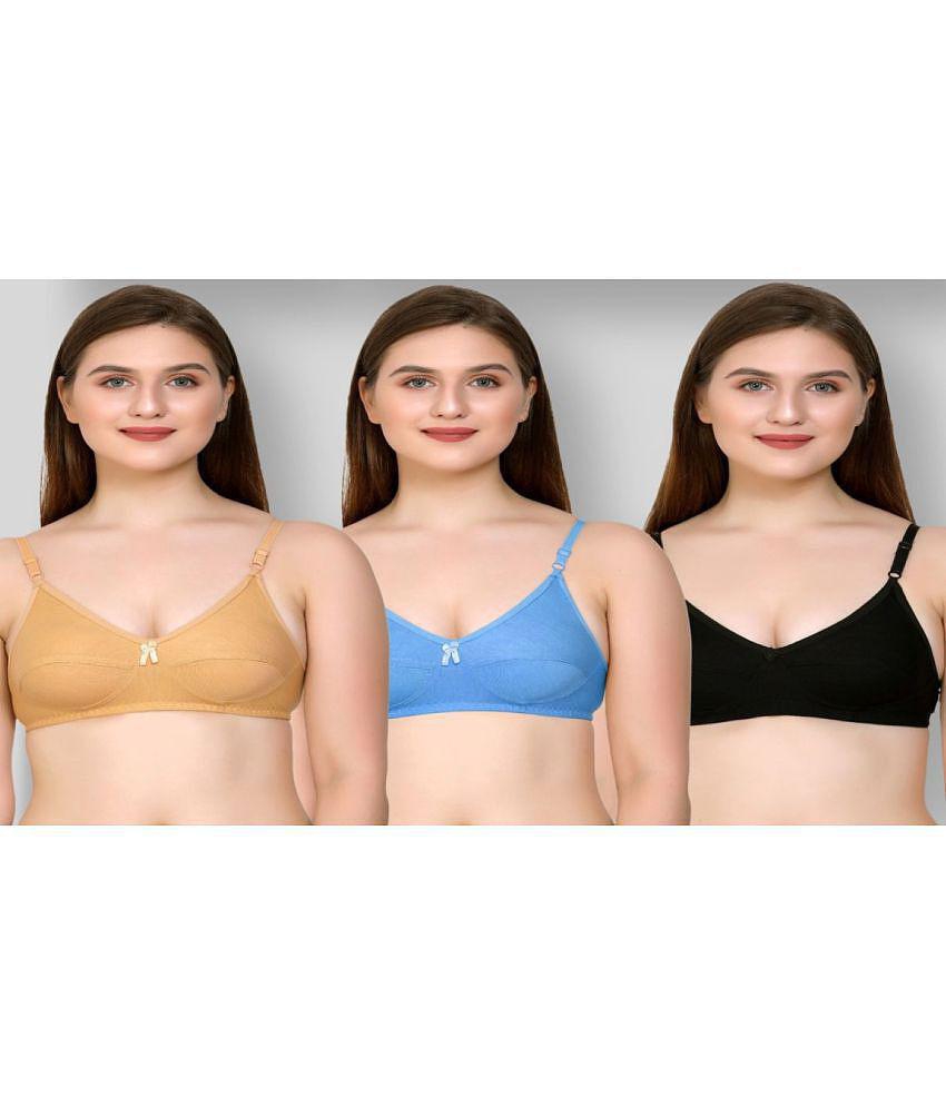 Luxurious Men Kiran Enterprises - Multicolor Cotton Blend Non Padded Women's Everyday Bra ( Pack