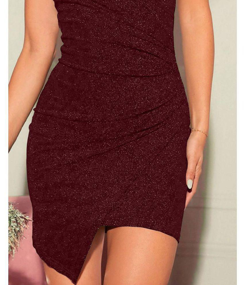 Premium Men Addyvero Polyester Embellished Mini Womens Asymmetric Dress - Burgundy ( Pack of 1 )